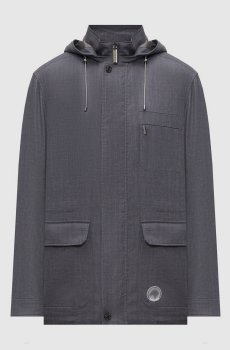Серая куртка из льна и шерсти с нашивкой логотипа