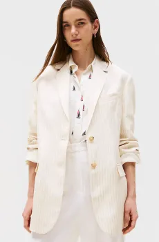 Женский белый жакет в полоску VISCOSE LINEN RELAXED Белый 36 Tommy Hilfiger WW0WW46167