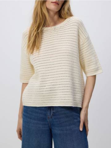 Reserved - Ажурний светр з короткими рукавами - нюдовий - 432EB-02X