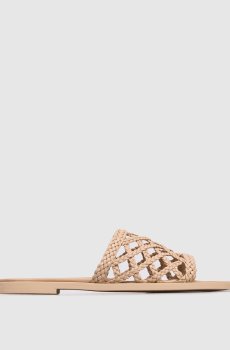 Бежевые кожаные шлепанцы с плетением
