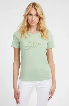 Женская зеленая футболка SS RN GUESS SCRIPT T Зеленый S Guess W3GI36.I3Z14