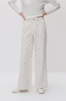 Reserved - Джинси wide leg з вишивкою - білий - 158IL-00J