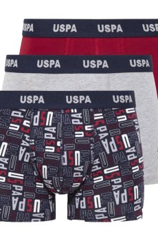 Трусы-боксеры мужские U.S. Polo Assn. 80509, Grey Melange/Burgundy/Printed, размер XL, 3 шт