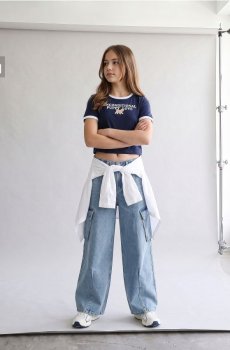 Джинси wide leg oversize з ефектом прання - синій