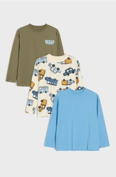 Бавовняні футболки loose fit з довгим рукавом 3 pack - різнобарвний