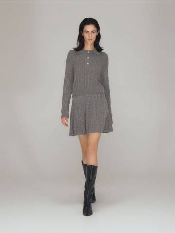 Reserved - Мініспідниця з тканини з додаванням вовни - темно-сірий - 293GP-90M