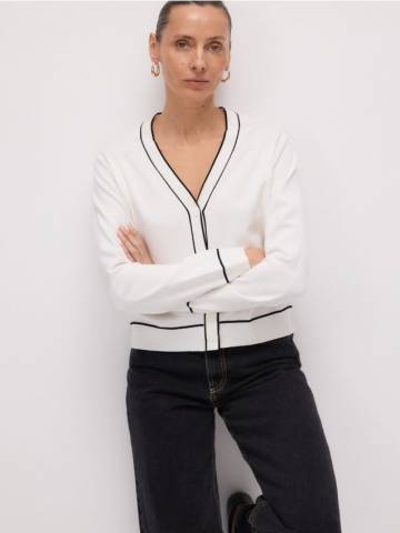 Reserved - Кардиган з контрастною оздобою - кремовий - YU463-01X Reserved - Кардиган з контрастною оздобою - кремовий - YU463-01X