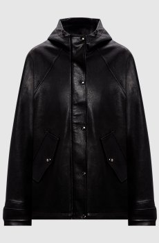 Черная кожаная куртка с капюшоном
