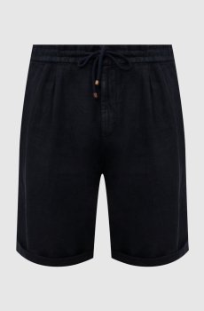 Синие шорты из льна с отворотами