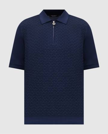 Синее поло с шелком в узор