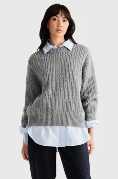 Женский серый свитер CABLE ALL OVER C-NK Серый M Tommy Hilfiger WW0WW39003