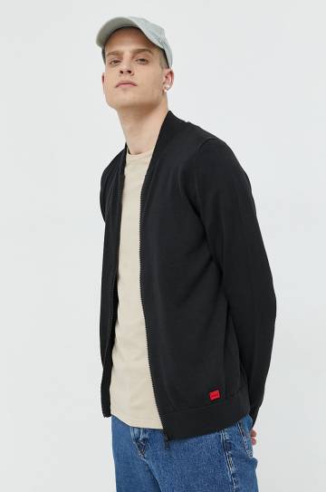 Хлопковый кардиган HUGO мужской цвет чёрный Хлопковый кардиган HUGO мужской цвет чёрный