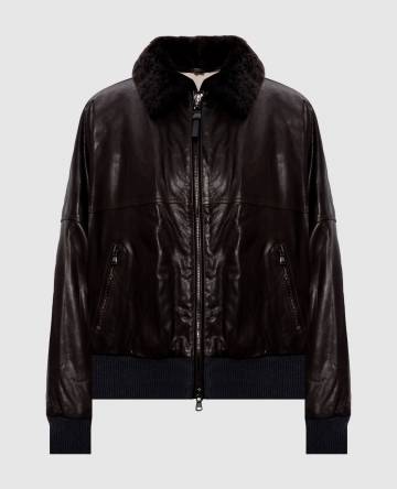 Коричневая кожаная куртка с овчиной Коричневая кожаная куртка с овчиной
