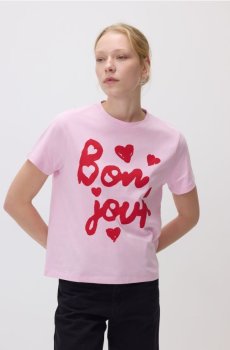 Reserved - Бавовняна футболка з принтом - пастельний рожевий - 153HT-03X
