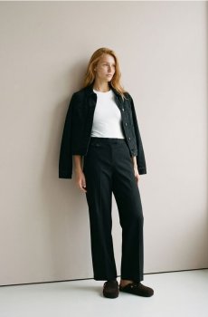 Штани wide leg з домішкою вовни та віскози - чорний