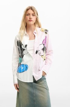Desigual Mickey & Minnie Mouse Printed Cotton Spread Collar Casual Shirt