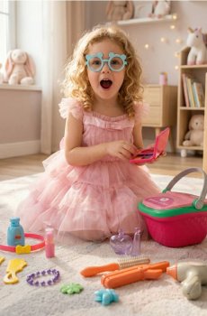 Іграшка – Перукарсько-косметичний набір у кошику - різнобарвний