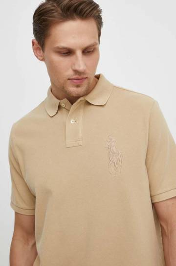 Хлопковое поло Polo Ralph Lauren цвет бежевый с аппликацией Хлопковое поло Polo Ralph Lauren цвет бежевый с аппликацией