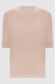 Бежевый топ в рубчик с люрексом