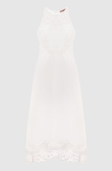 Белое платье миди с леном с ажурными вставками