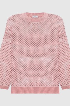 Розовый ажурный джемпер с льном