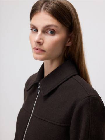 Reserved - Куртка з комірцем - темно коричневий - TS852-89M