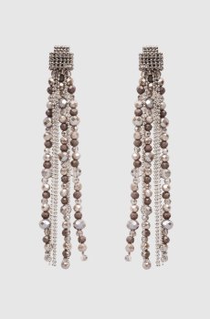 Коричневые серьги с цепочками и бусинами