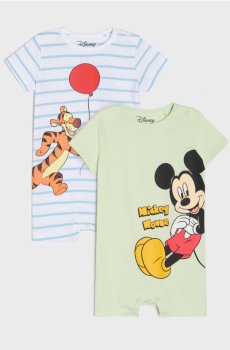 Набір із 2 бавовняних ромперів з принтом Mickey Mouse - ментолово-зелений