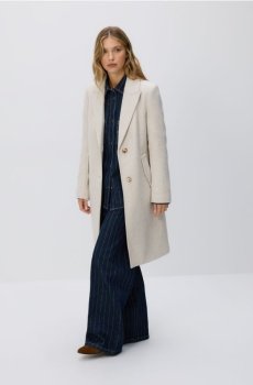 Reserved - Пальто з тканини з додаванням вовни - кремовий - TS858-01M