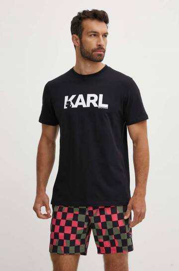 Хлопковая футболка Karl Lagerfeld цвет чёрный с принтом Хлопковая футболка Karl Lagerfeld цвет чёрный с принтом