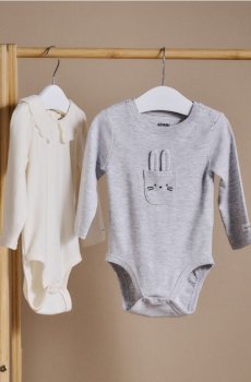 Бавовняне боді з довгим рукавом і кишенькою - сірий