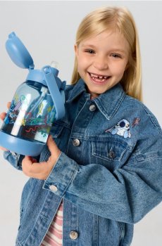 Пляшка для води з ручкою та соломинкою Stitch - різнобарвний