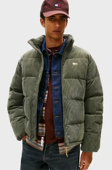 Мужская зеленая вельветовая куртка VAIL CORD PUFFER Зеленый M Tommy Jeans DM0DM22031