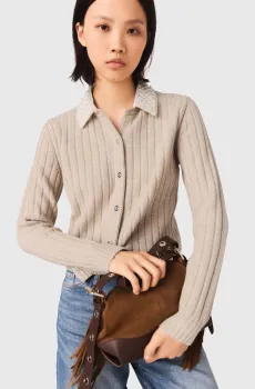 Женский бежевый шерстяной кардиган Бежевый 38 MAJE MFPCA00674_Beige