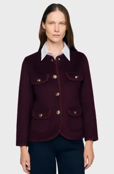 Женский бордовый шерстяной жакет Бордовый 40 Sandro SFPOU00703_Bordeaux
