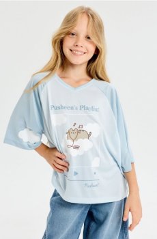 Футболка oversize із принтом Pusheen the Cat - блакитний