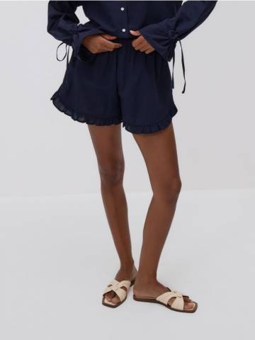 Reserved - Бавовняні шорти з оборками - темно-синій - 481FM-59X