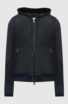 Синяя замшевая куртка с капюшоном