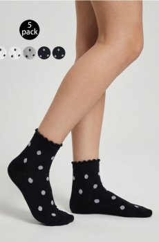 Набір шкарпеток у горошок із хвилястим манжетом 5 шт. - різнобарвний