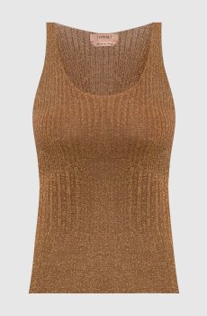Коричневый топ в рубчик с люрексом