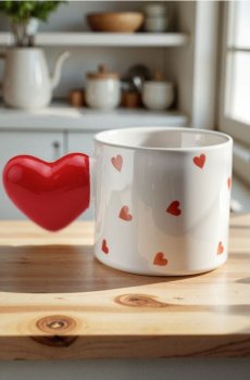 Чашка з ручкою у формі серця - червоний