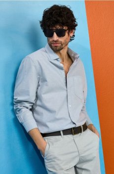 Бавовняна сорочка з довгими рукавами та нагрудною кишенею - блідо-зелений