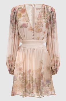 Бежевое платье мини в цветочный принт