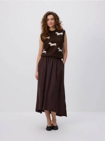 Reserved - Спідниця міді з модалі - темно коричневий - 671HF-89X