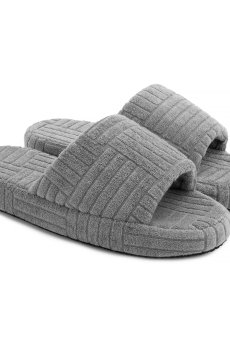 Женские домашние тапочки Twins HS открытые, махровые на платформе, серые, размер 40, (26 см)