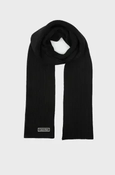 Мужской черный шарф PATCH CHUNKY RIB COTTON SCARF Черный ONESIZE Calvin Klein LV04D8055G
