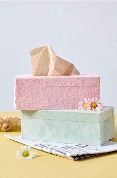 Велюрова коробка для серветок - пастельний рожевий