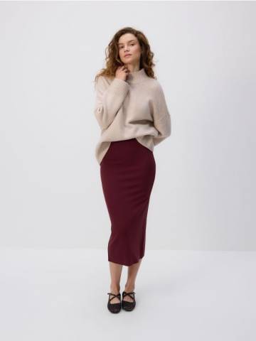 Reserved - Спідниця міді з віскози - буряковий - 987GA-83X