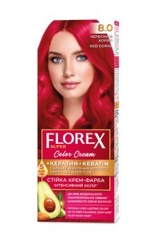 Стойкая крем-краска для волос Florex Super 8.0 Красный коралл, 100 мл