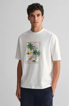 Мужская белая футболка HAWAII PRINTED GRAPHIC SS Белый XL Gant 2013080